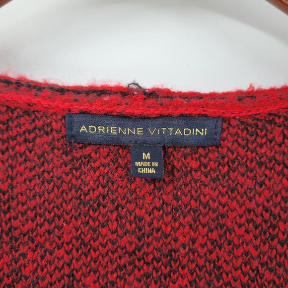 Adrienne Vittadini Womens Sweater Medium Red Plaid Cardigan Fringe Open Front - Picture 8 of 12
